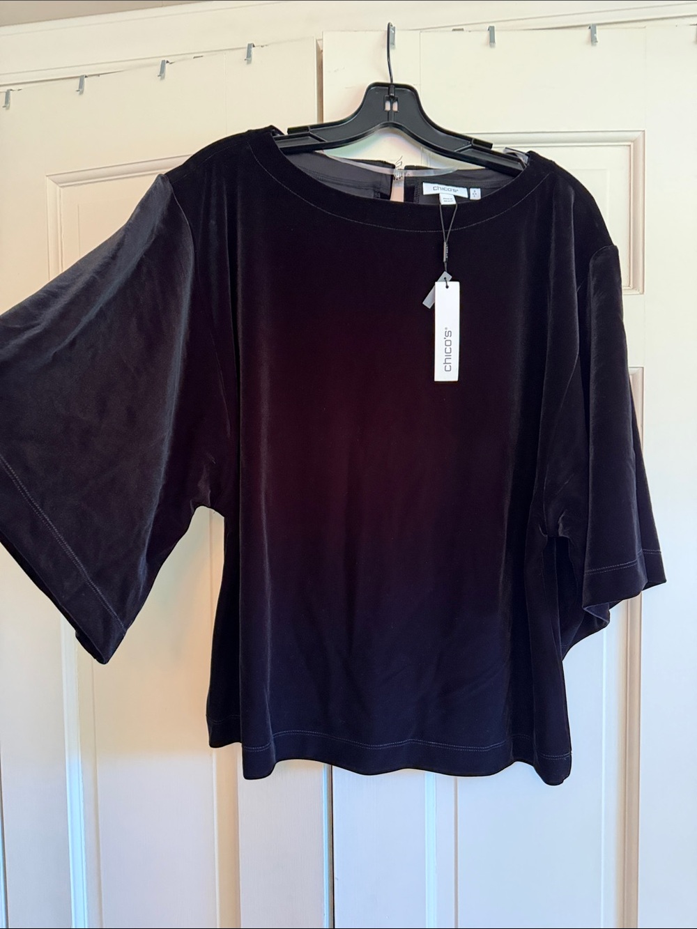 Chico's Black Velvet Wide-Sleeve Top